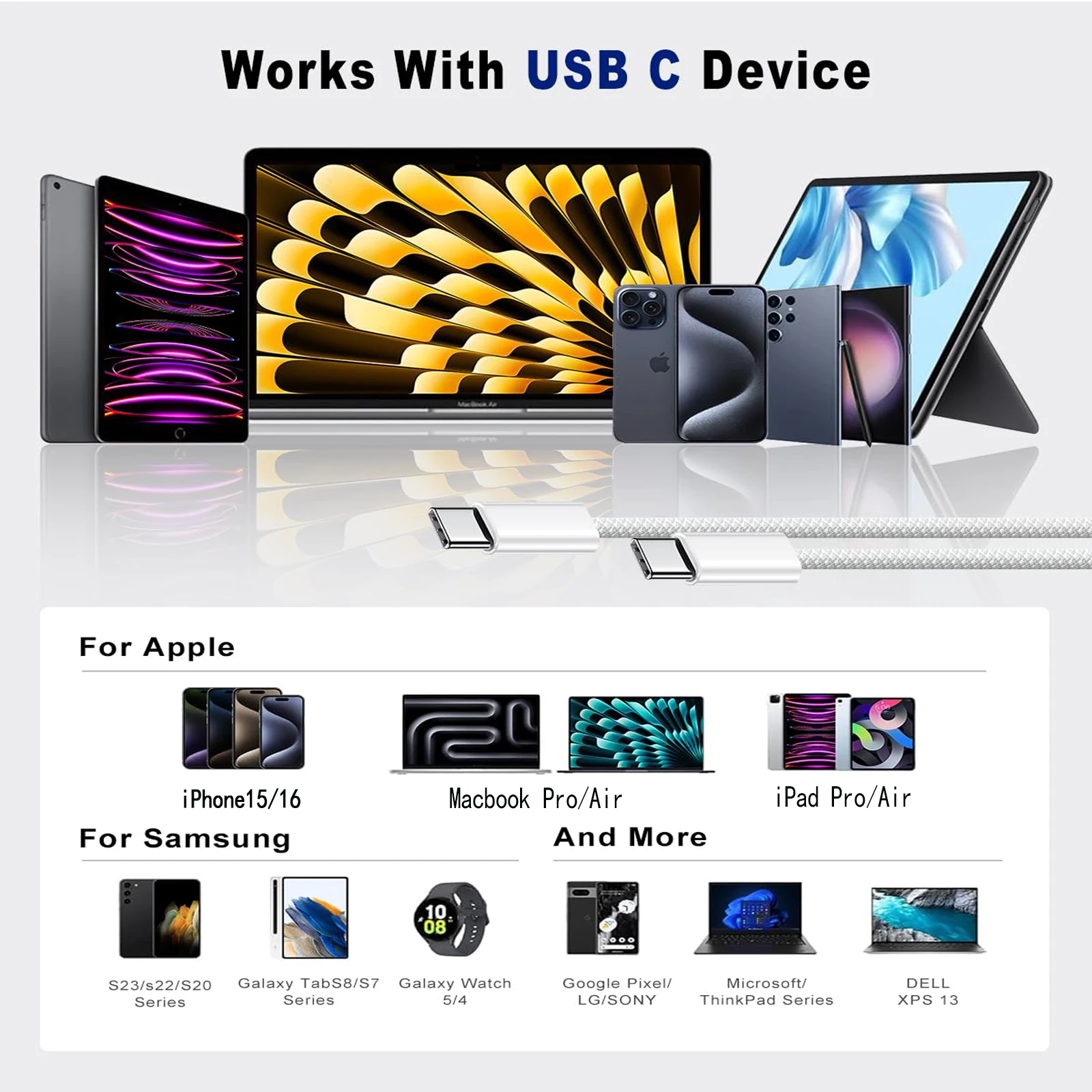 รูปสินค้า สายชาร์จเร็ว USB-C สุดคุ้ม รองรับ iPhone Samsung iPad MacBook