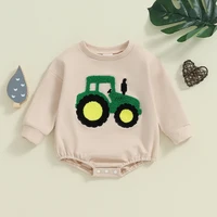 2024-05-08 Lioraitiin Baby Girls Boys Autumn Romper Long Sleeve Crewneck Tractor Embroidery Casual Playsuit 1