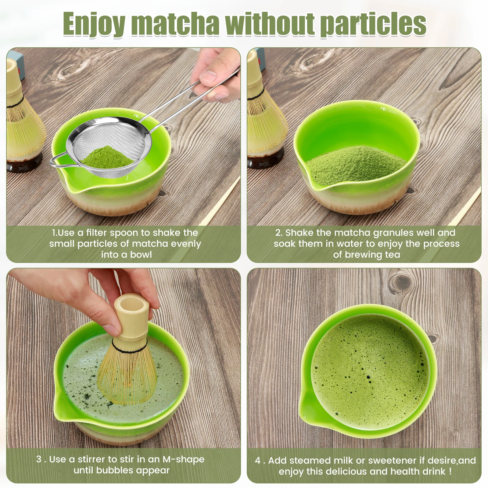Japanese Matcha Whisk Set Bamboo Matcha Whisk Traditional Tea Scoop Deep Scoop Stainless Steel Tea Strainer for Lovers 5Pcs