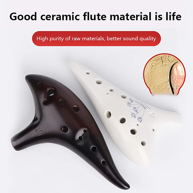 Alto C Tone 12 Hole Ocarina Ceramic Classic Flute Musical Instrument Music Lover Beginner Instrument Accessories