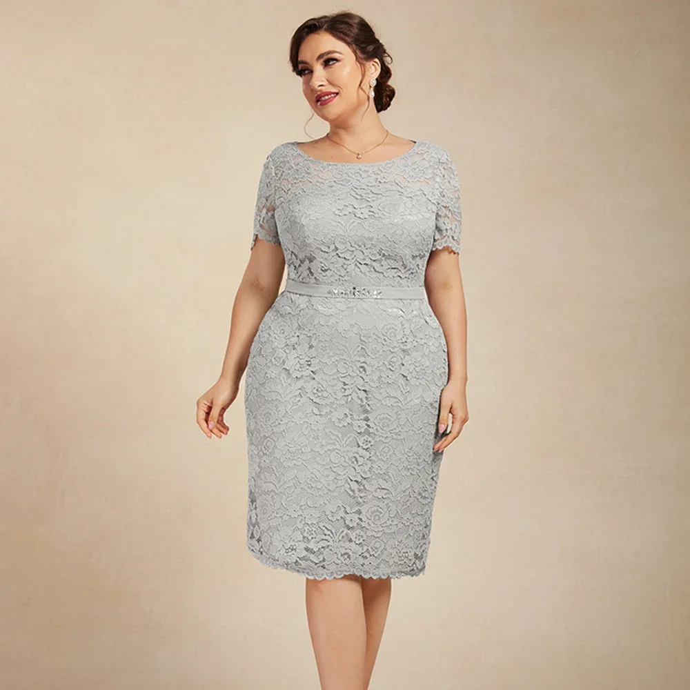 Classic Plus Size Mother of the Bride Dresses With Jacket O-Neck Sheath Knee-Length Lace Wedding Guest Prom Gown Party Dress Mother Bride Dresses