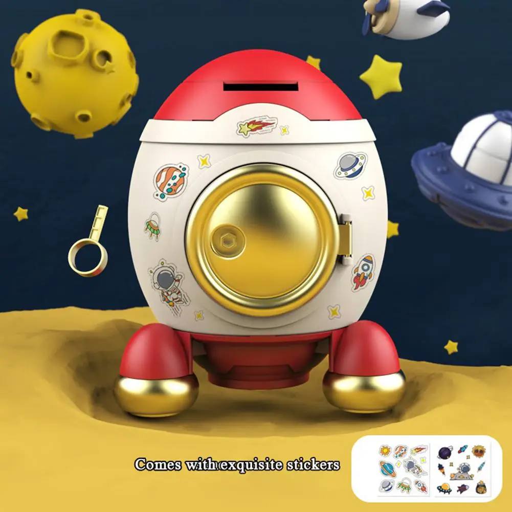 Piggy Bank For Kids Cute Rocket Shape Piggy Bank With Sticker Key Unlock Money Saving Box For Boys Girls Birthday Gifts