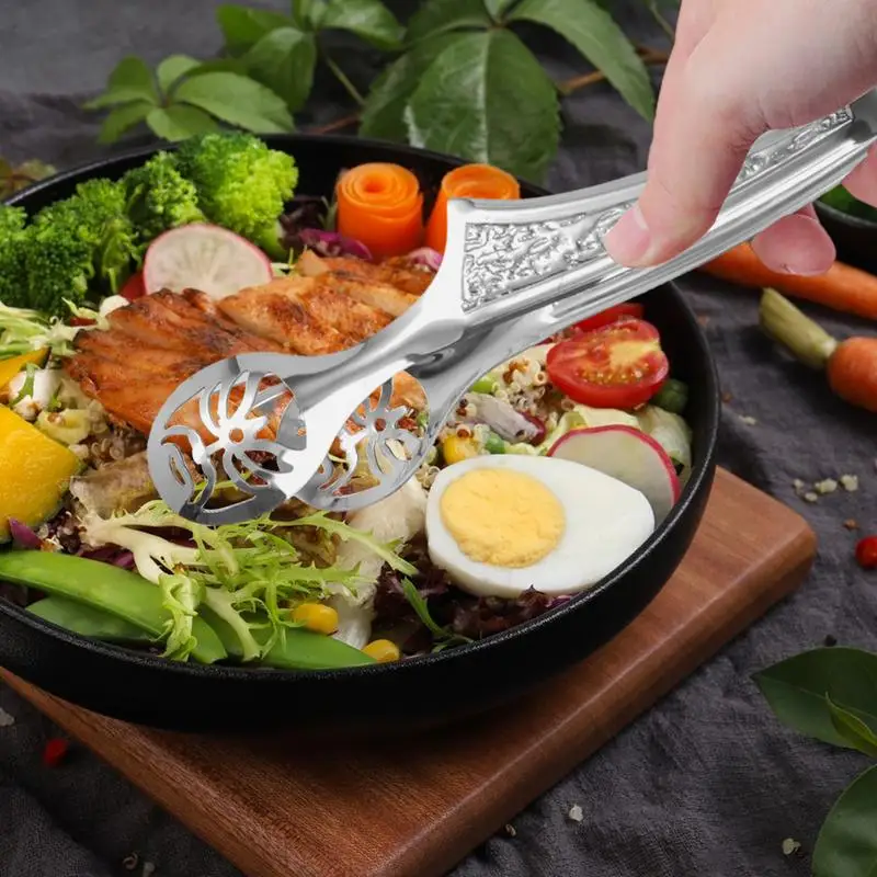 Stainless Steel Tongs Non-Slip Serving Tongs Food Clip Sturdy Stainless Steel Heat Resistant Food Non-Slip Grip Cooking