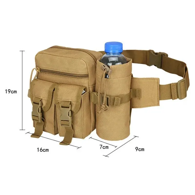 Waterproof Fanny Pack Tactical Men Waist Pack Nylon Hiking Water Bottle Phone Pouch Outdoor Sports Hunting Climbing Camping Belt Bag