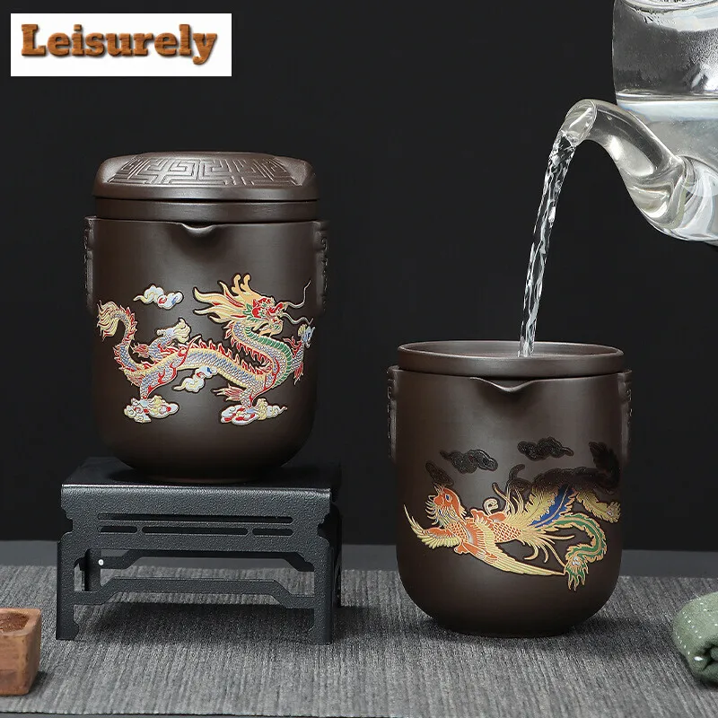 Purple Sand Color Changing Travel Tea Set Kit Dargon Phoenix 1 Pot 6 Cups Tea Maker Outdoor Travel Tea Set Portable Bags Teaset