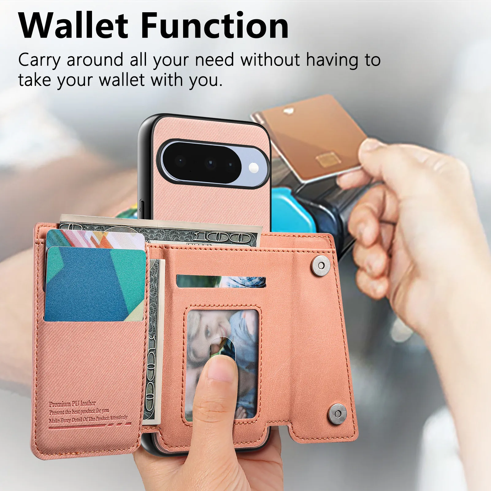 Versatile Magnetic Wallet Phone Case with Card Holder & Zipper Pocket