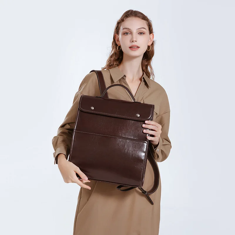 Leather Business Retro Backpack Women New Fashion Simple Large Capacity Computer Backpack