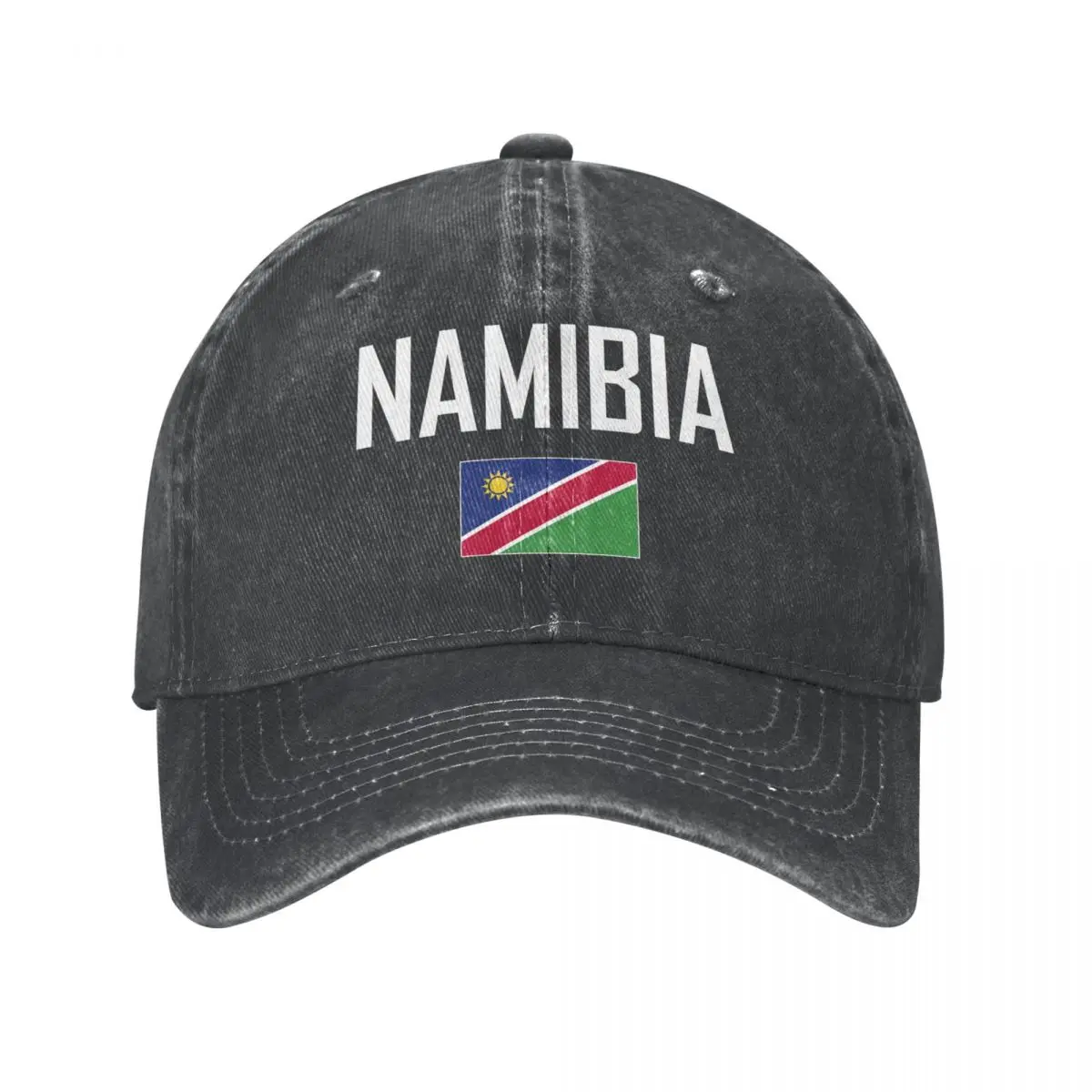 

Men Baseball Cap NAMIBIA Flag And Font Charcoal Washed Denim Classic Vintage Cotton Dad Trucker Hat Unisex Adult