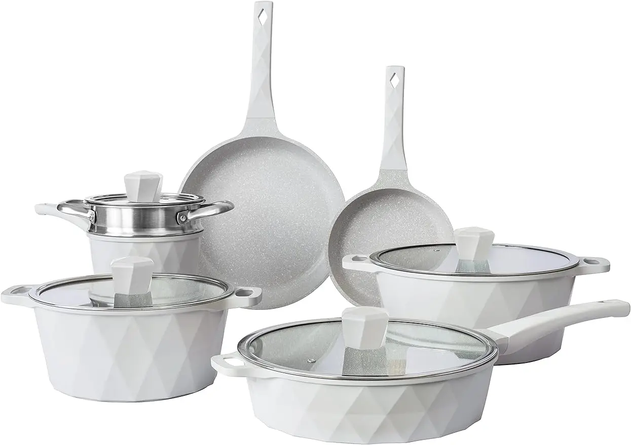 Cookware Set - Large Nonstick Pots and Pans Set Cooking Pot and Pan Set with Lids, Beige