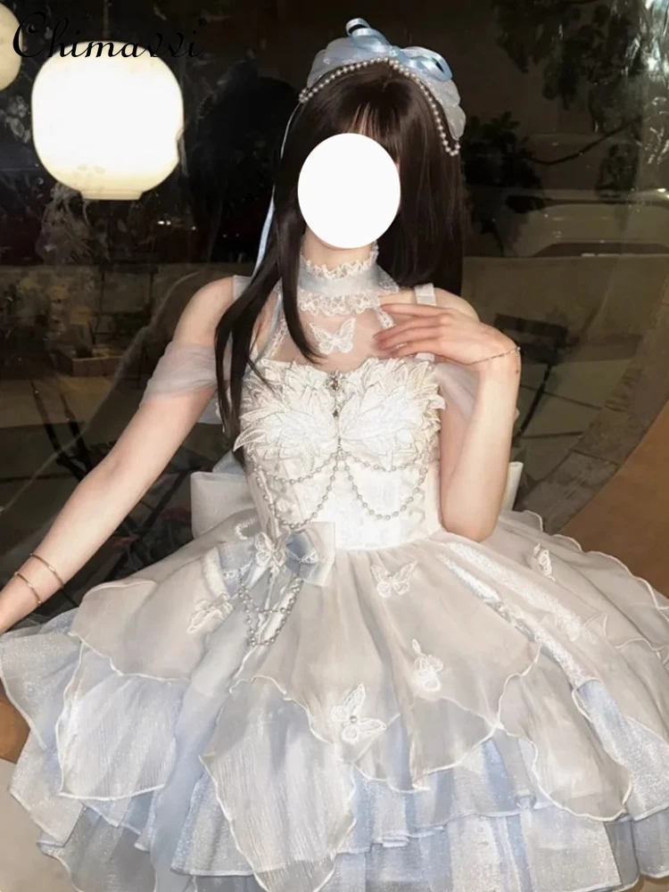 Lolita Princess Blue and White Dress for Women Summer New Fairy Sweet Girls Bow Lolita Birthday Bar Mitzvah Tutu Dresses Lolita Princess Blue and White Dress for Women Summer New Fairy Sweet Girls Bow Lolita Birthday Bar Mitzvah Tutu Dresses