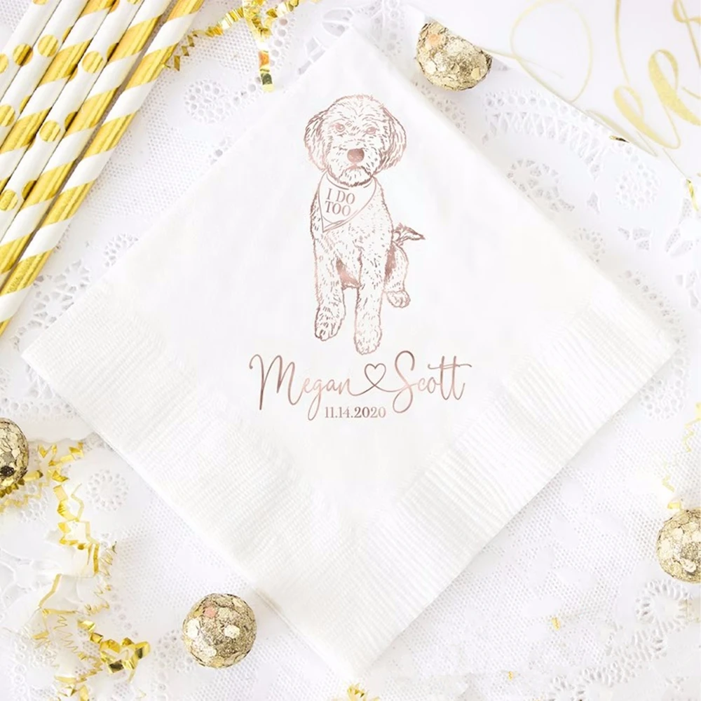 

50pcs Dog Lover Wedding, Dog Wedding Napkins, Custom Pet Art Napkins, Cocktail Napkins, First Name Napkins, Wedding Bar Napkins