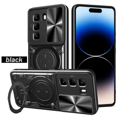 Enhanced Metal Ring Holder Magnet Car Mount Case with Rotating Cover for Infinix Hot 20 4G (Black)