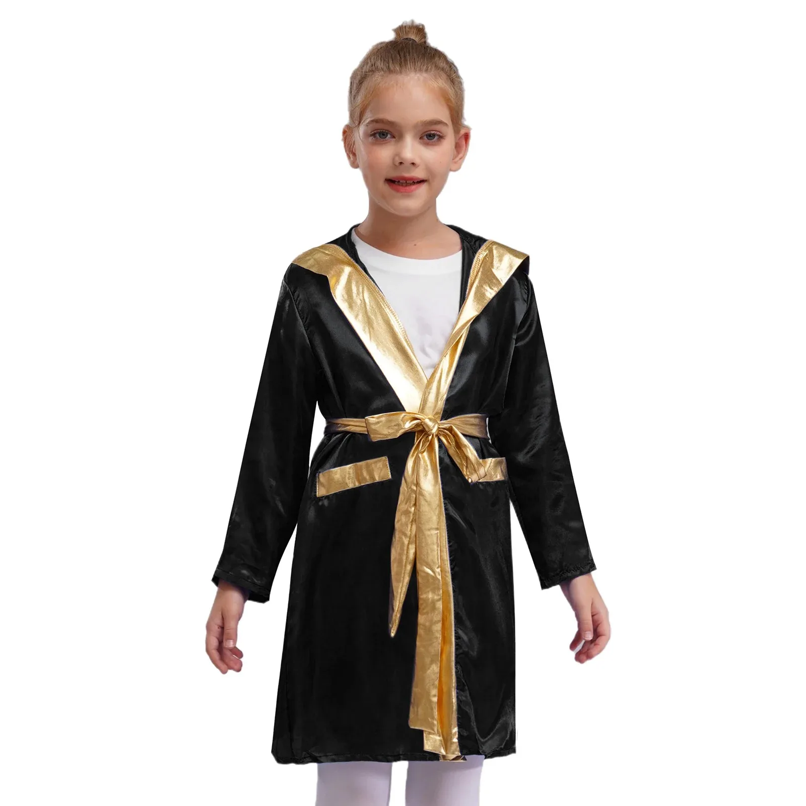 YEMYIQZ Kids Boxing Costume - Hooded Robe & Short Jumpsuit Set For Halloween, Cosplay, Parties (Age 4-16) - View #8