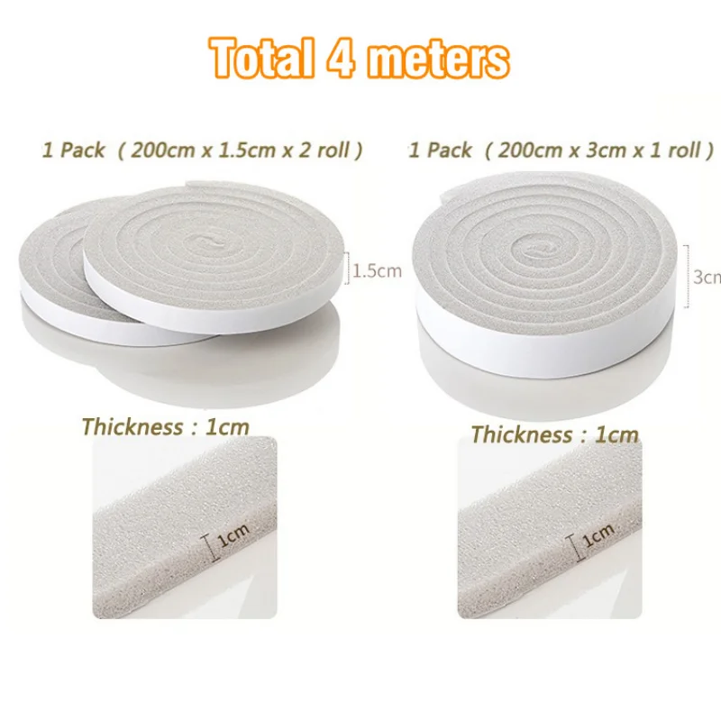Air Conditioner Insulation Foam Tape Sponge Window Sealing Strips Sound-Proof Weather Stripping Door Seal Gap Blocke door seal strip sealing strip tape window seal strip sealing tape sealing strip door weatherstripping soundproof foam 2 Roll（4M）