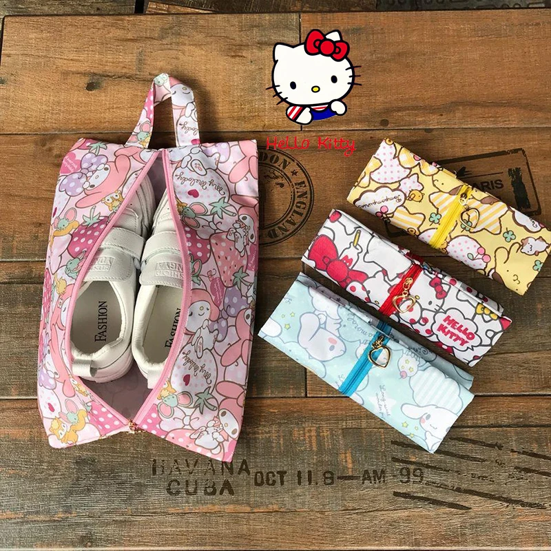 

Cute Hello Kitty Cartoon Shoe Storage Bag Melody Kuromi Cartoon Oxford Cloth Portable Travel Shoe Storage Bag Dustproof Shoe Bag