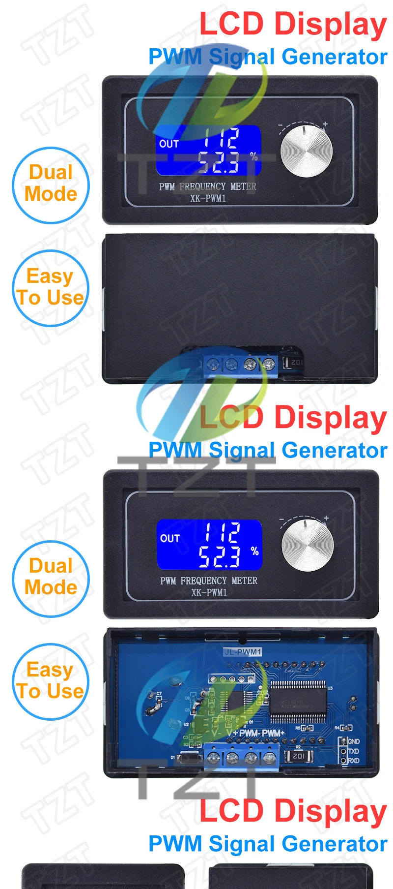 Signalgenerator, PWM-Pulsfrequenz, Arbeitszyklus, einstellbares Modul, TZT-LCD-Display, 1 Hz–150 kHz, 3,3 V–30 V, PWM-Board-Modul – Detail 3