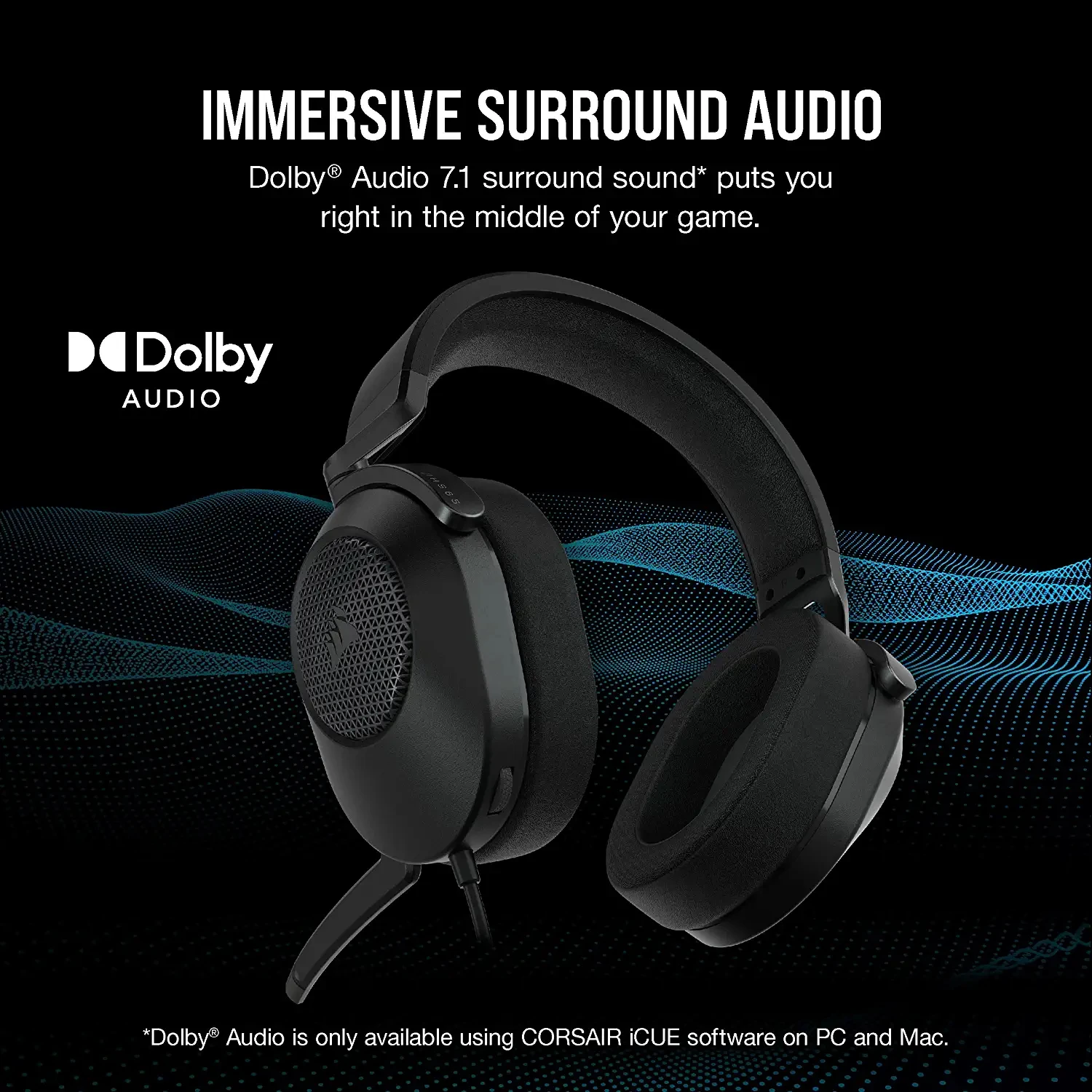 Corsair HS65 SURROUND Gaming Headset, Dolby Audio 7.1 Surround Sound on PC  and Mac, SonarWorks SoundID Technology, Carbon