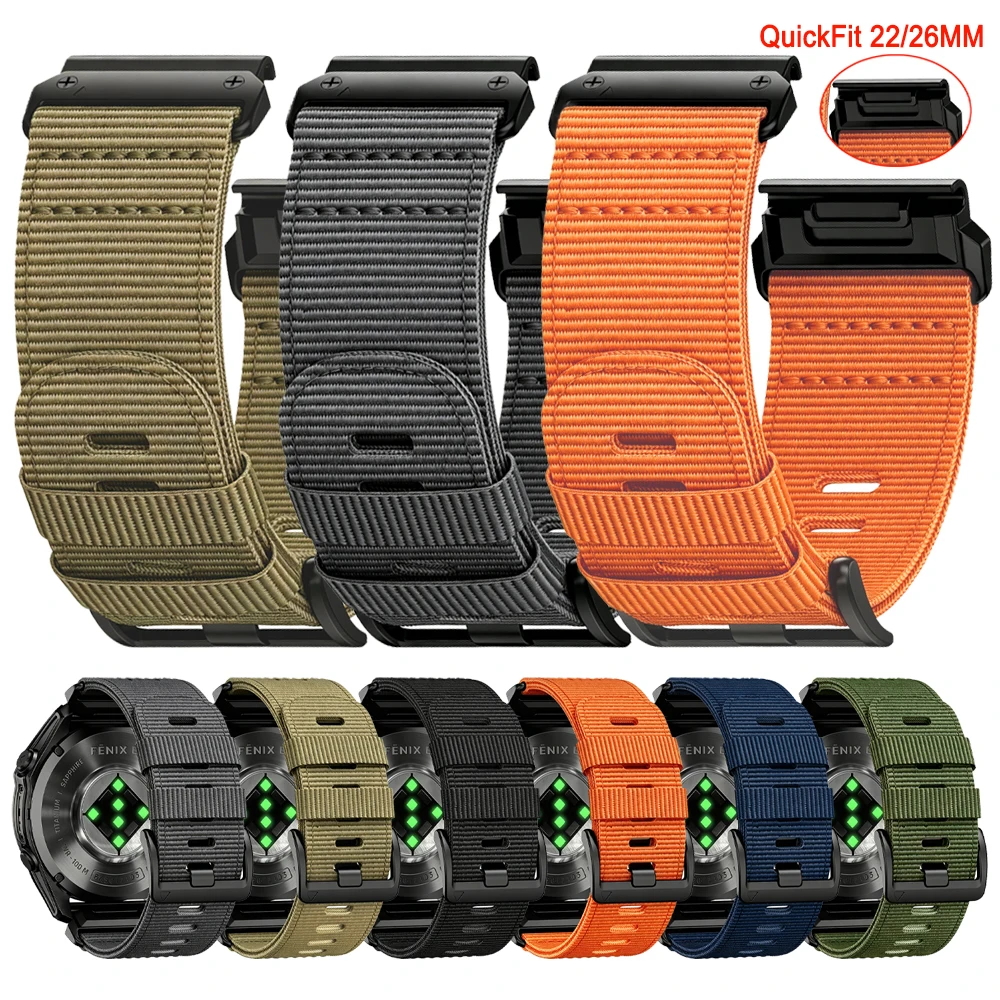 Durable QuickFit Canvas Nylon Braided Watch Strap - 26mm/22mm