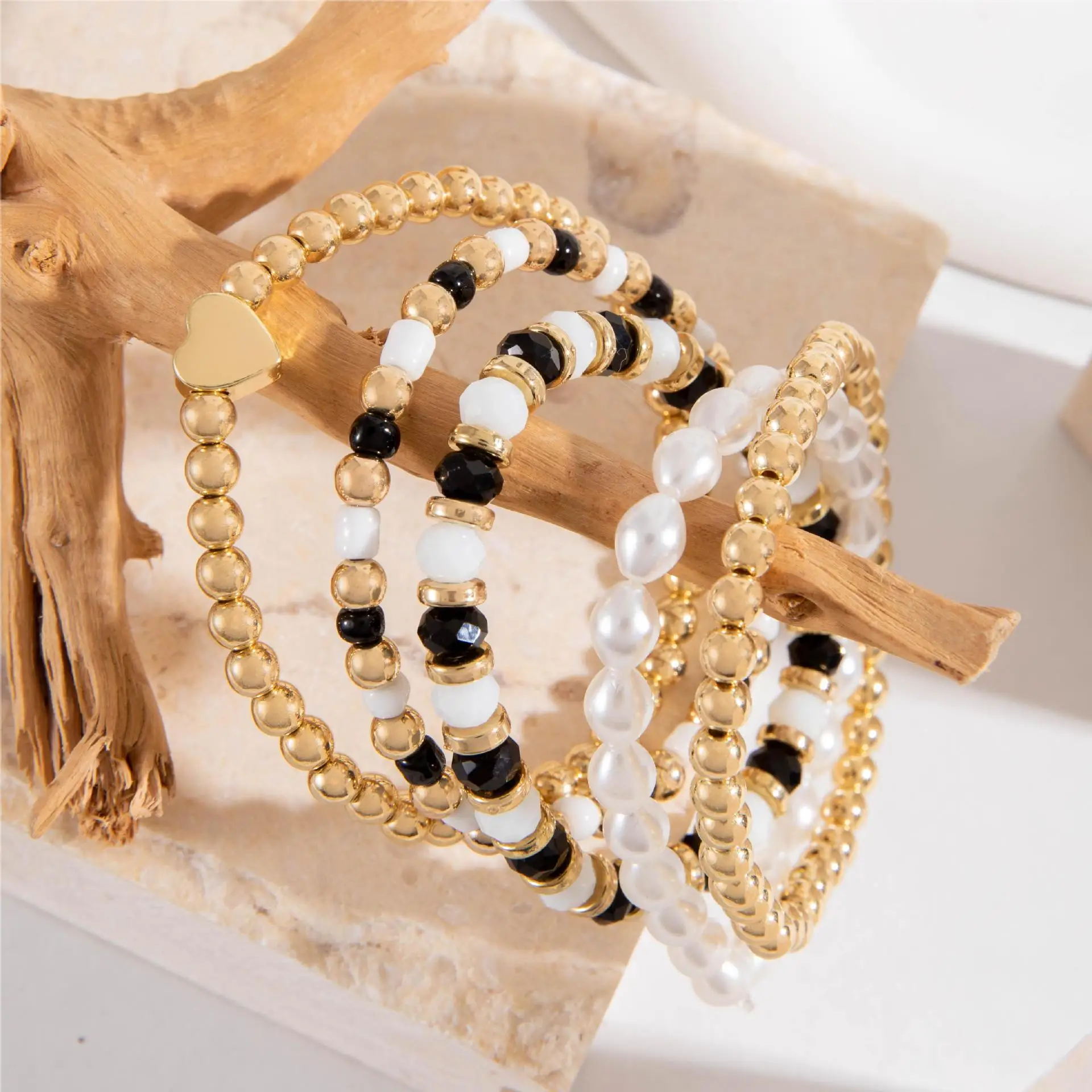 4Pcs Open Mouth Bracelet Set for Women, Gold Color Zircon Butterfly Pearl Cuff Bangles 9