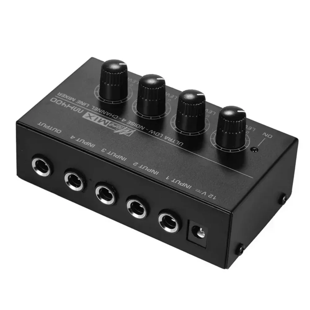 Audio Mixer LEUS MX400 4 Canales with Power Adapter Mono Low Noise