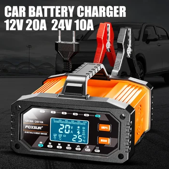 Caricabatterie a 7 Fasi per Auto e Moto con Display Digitale Grande, Caricabatterie Intelligente Portatile 12V 24V 20A 10A