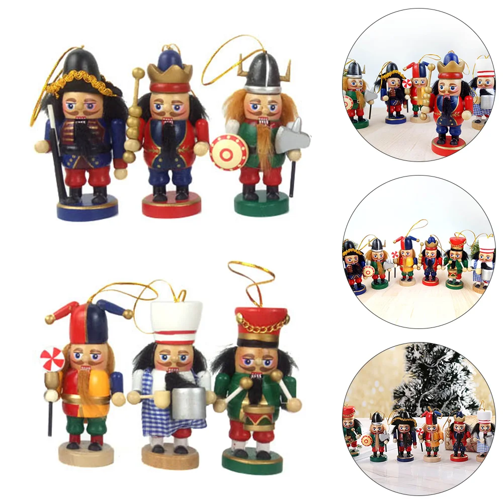 

6 Pcs Nutcracker Cartoon Puppet Toys Figures Decor Christmas Tree Ornaments Xmas Wooden Adornment