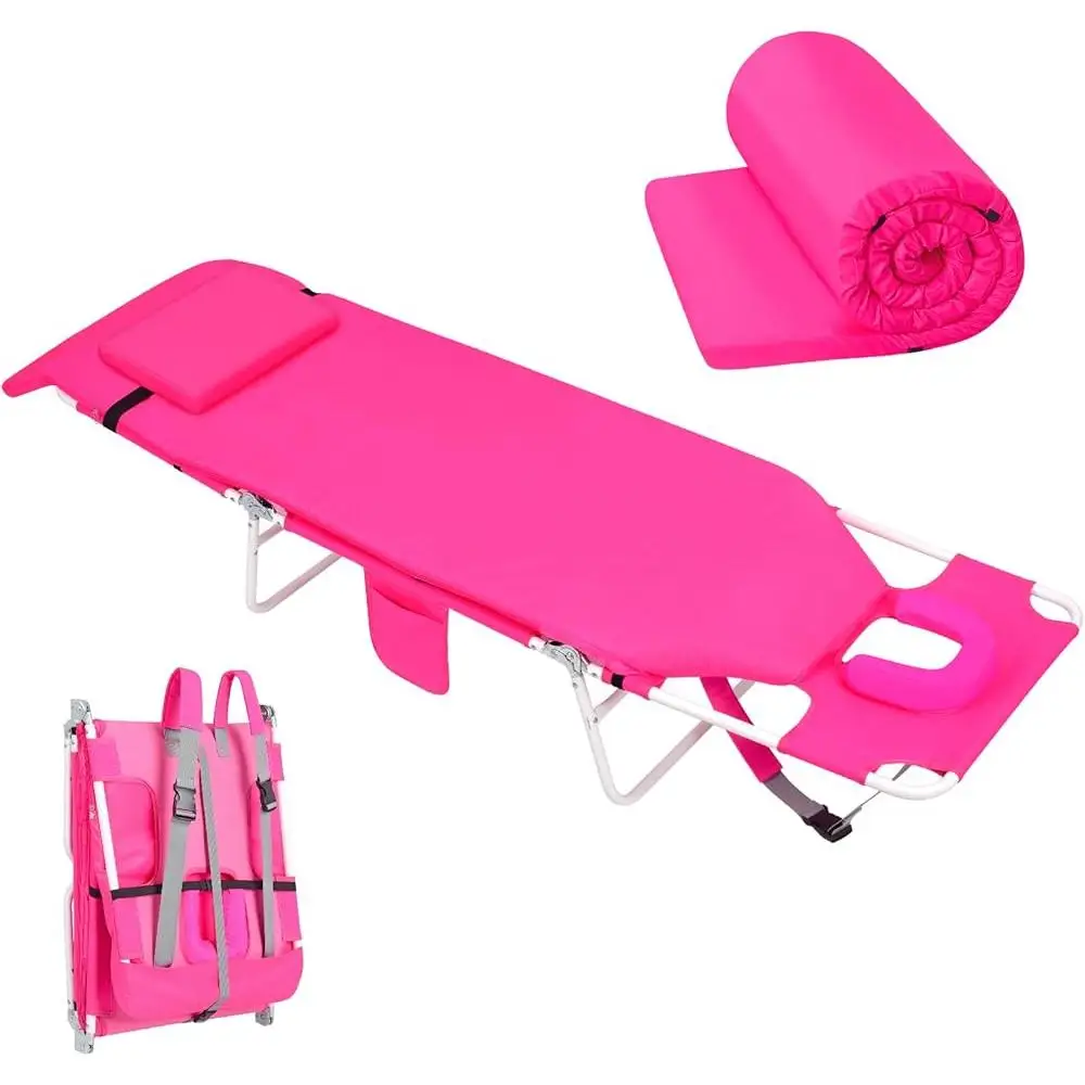 3 in 1 Portable Women Lounge Chair with Face Hole Cushion Adjustable Backpack Beach Chair Tanning Sunbathing Outdoor Relaxation 2