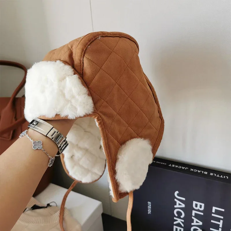 

New Winter Ear Protection Hat Fashion Trend Bomber Hats Thickened Plush Fisherman's Hat Women's Outdoor Warm Bucket Hat YF0728