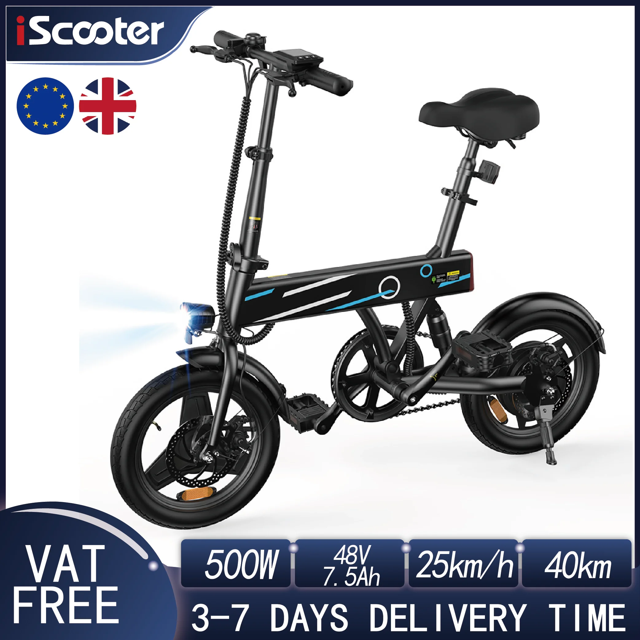 IScooter EB1 Elektrofahrrad 350 W Motor 36 V 7,8 Ah Batterie E-Fahrrad 40 km maximale Reichweite 25 km/h Geschwindigkeit 14 Zoll faltbares Elektrofahrrad 1