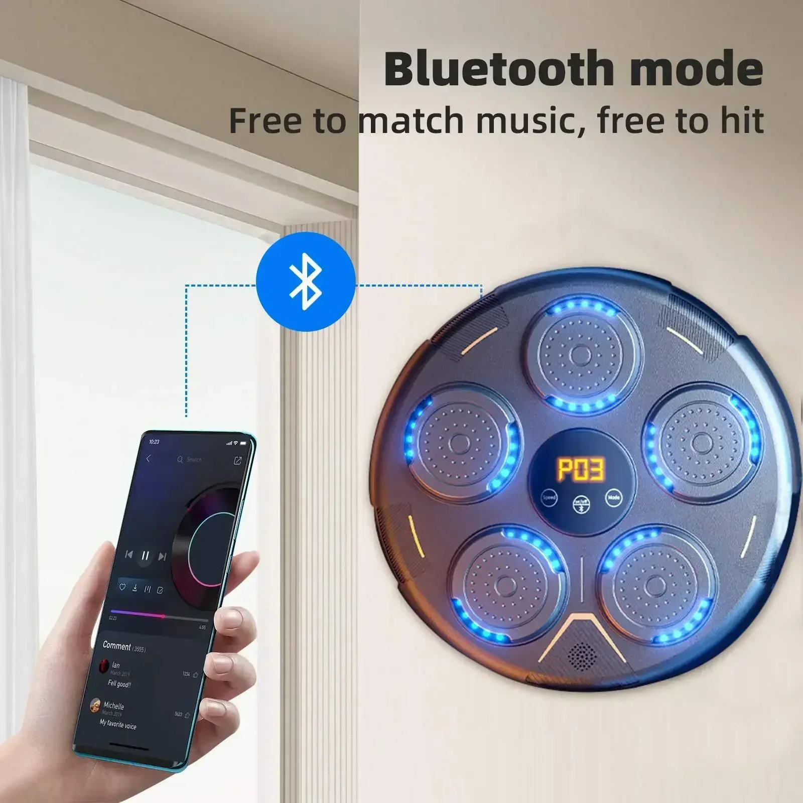 Smart Music Boxing Machine Wall Target, LED Lighted Sandbag, Relaxing Reaction Training Target for Boxing Sports Agility
