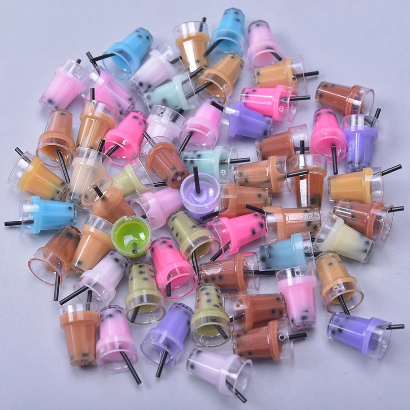 Assorted Milk Tea Cup Charm Pendants for DIY Jewelry and Keychain Crafting