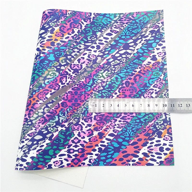 Blue Glitter leathe Flowers Printed Synthetic Leather Metallic Faux Fabric Sprinkls Velvet Fabric For Bows DIY 21x29CM Q404