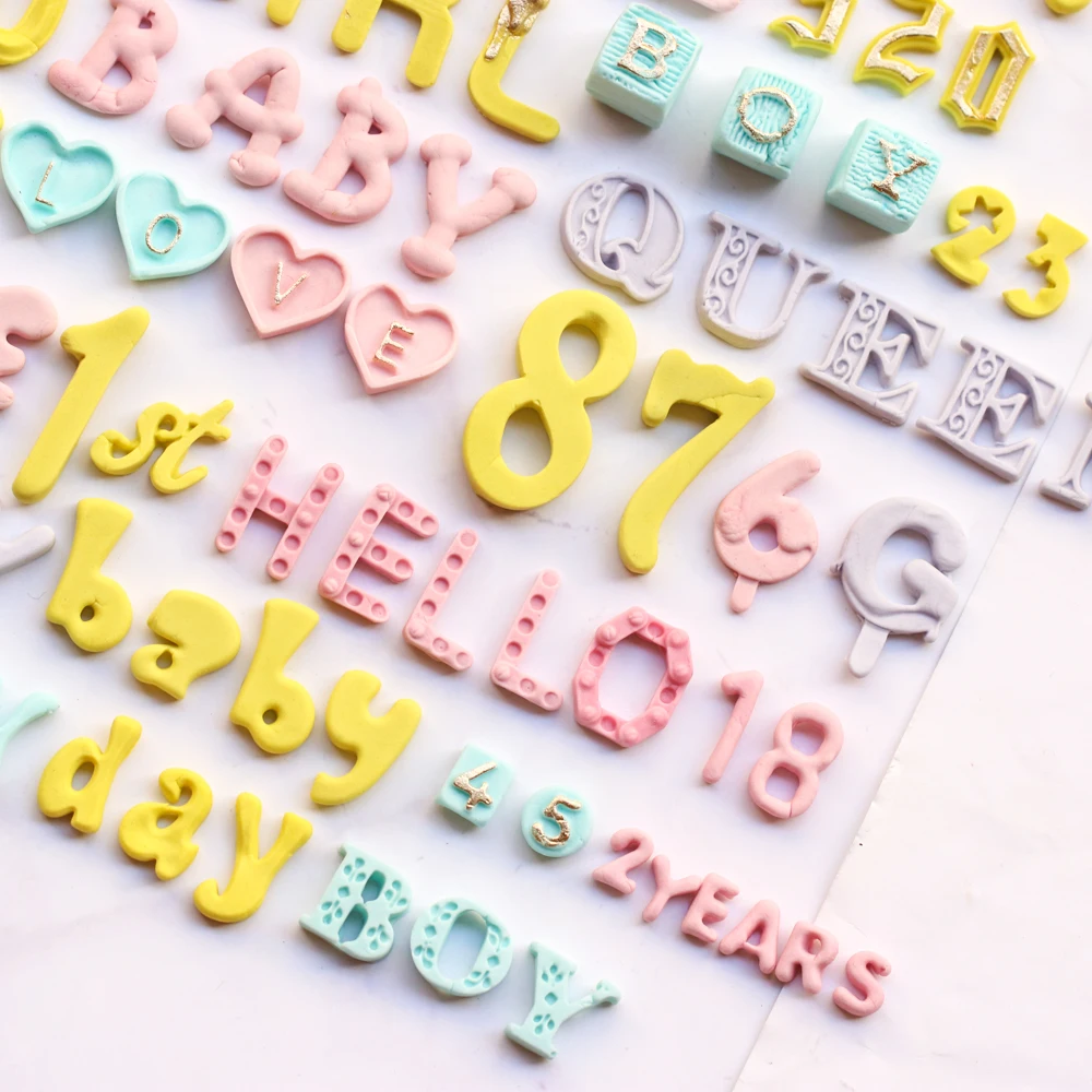 Cute Font Alphanumeric Silicone Mold Baby Birthday Candy Brand Word Card Numbers Letters Silicone 3D Fondant Mold Cake Decor cake mold cake decorating tools cake baking tools cake making tools