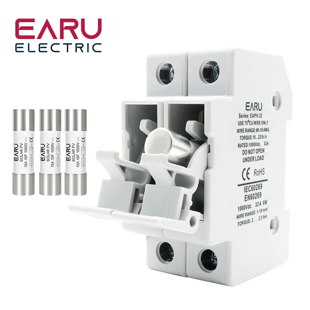 1P 2P Din Rail Solar PV DC Fuse Holders with Indicator Light suitable 10*38mm DC