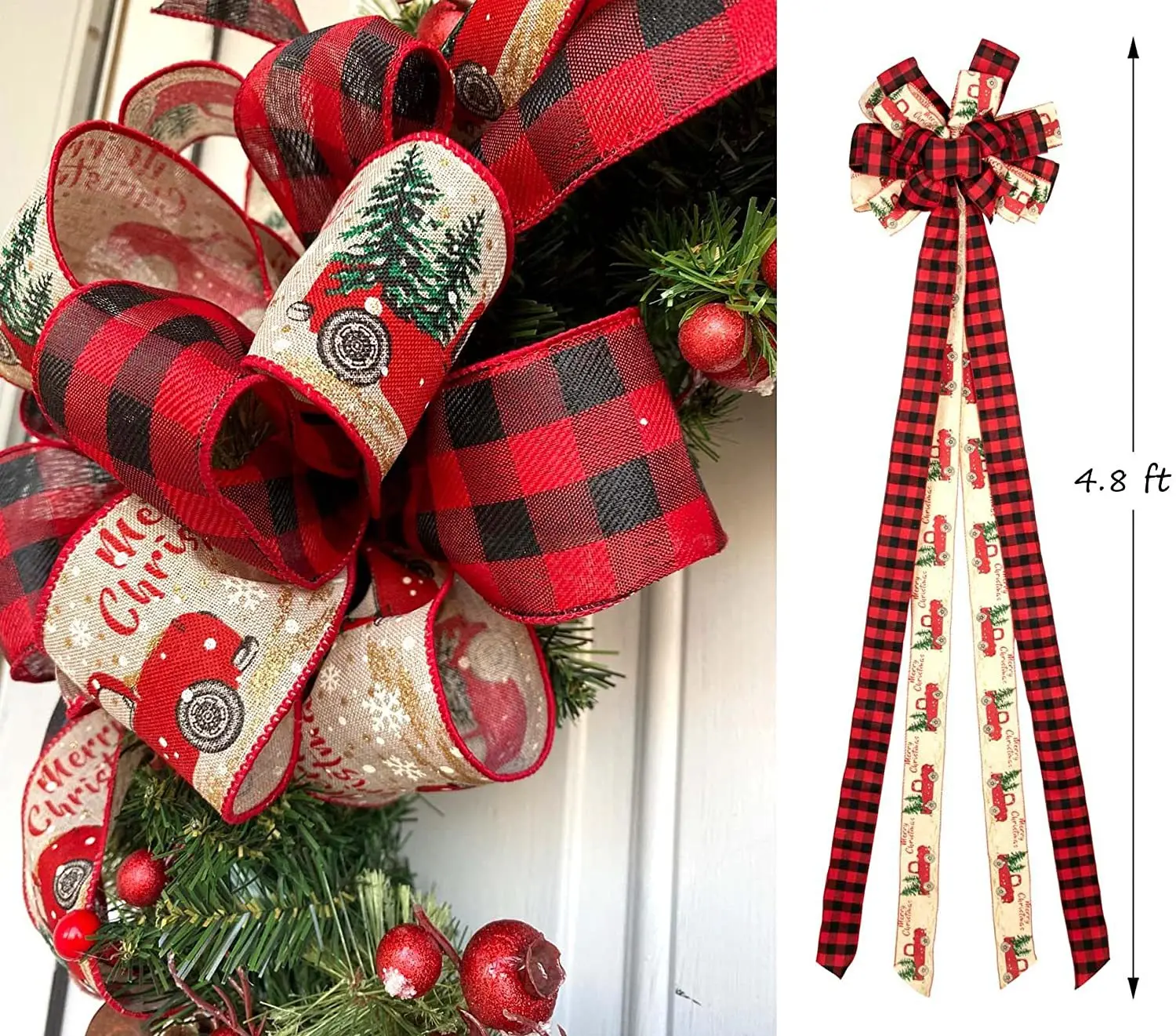 

Lattice Christmas Tree Top Decoration Lattice Bow Ribbon Arrangement Decoration 1.4m