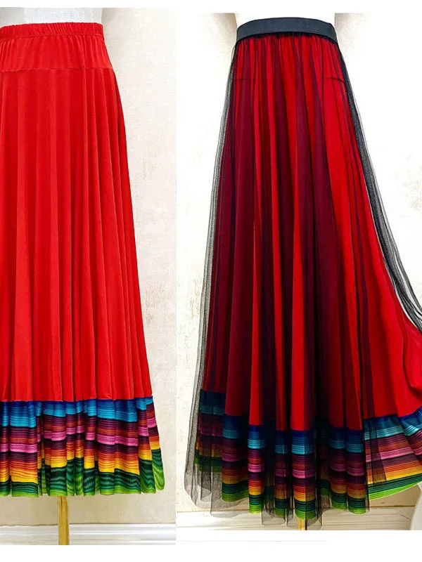 Tibetan Dance Dress Ethnic Xinjiang Dance Square Skirt Large Swing Skirt Half Length dance dress chinese traditional costumes