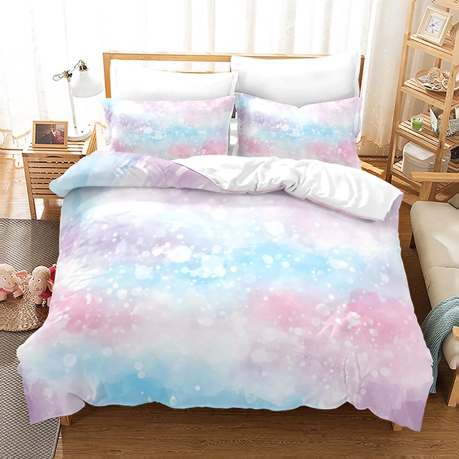 Rainbow Gradient Cloud Duvet Cover Set Colorful Print Bedding Set For Girls Women Bedroom Decorative Bedspread 4