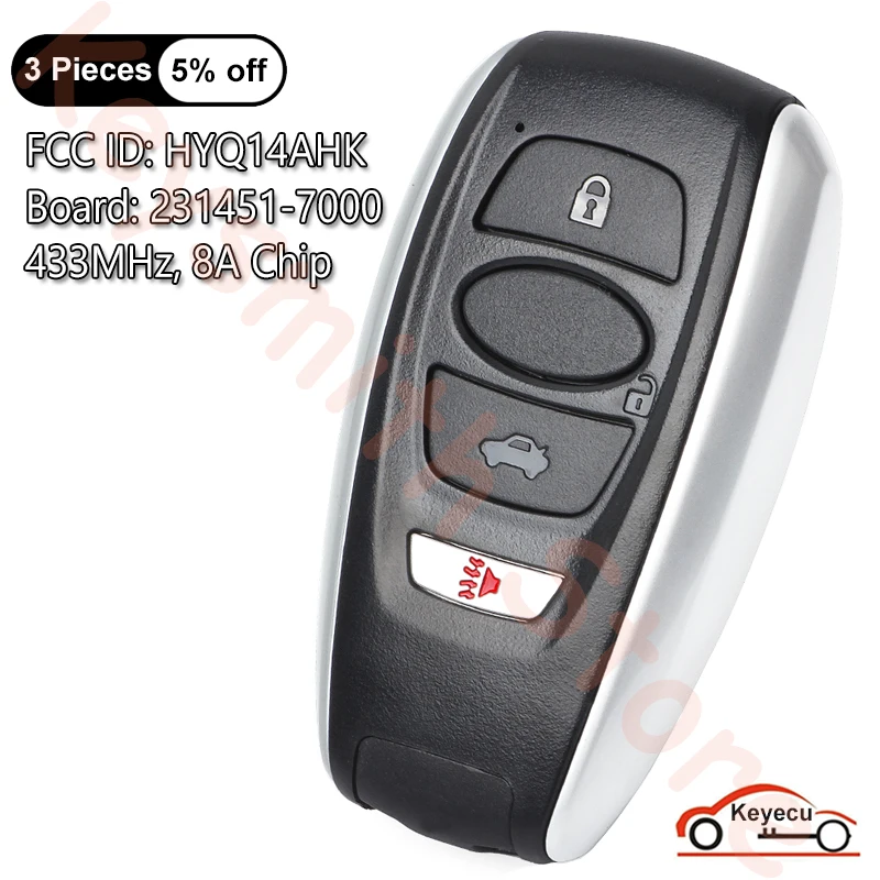 Keyecu 4 Pulsanti 433Mhz 8A Chip Per Subaru Legacy Outback Forester Impreza Auto Smart Prox Remote Key Fob Hyq14Ahk, 231451-7000