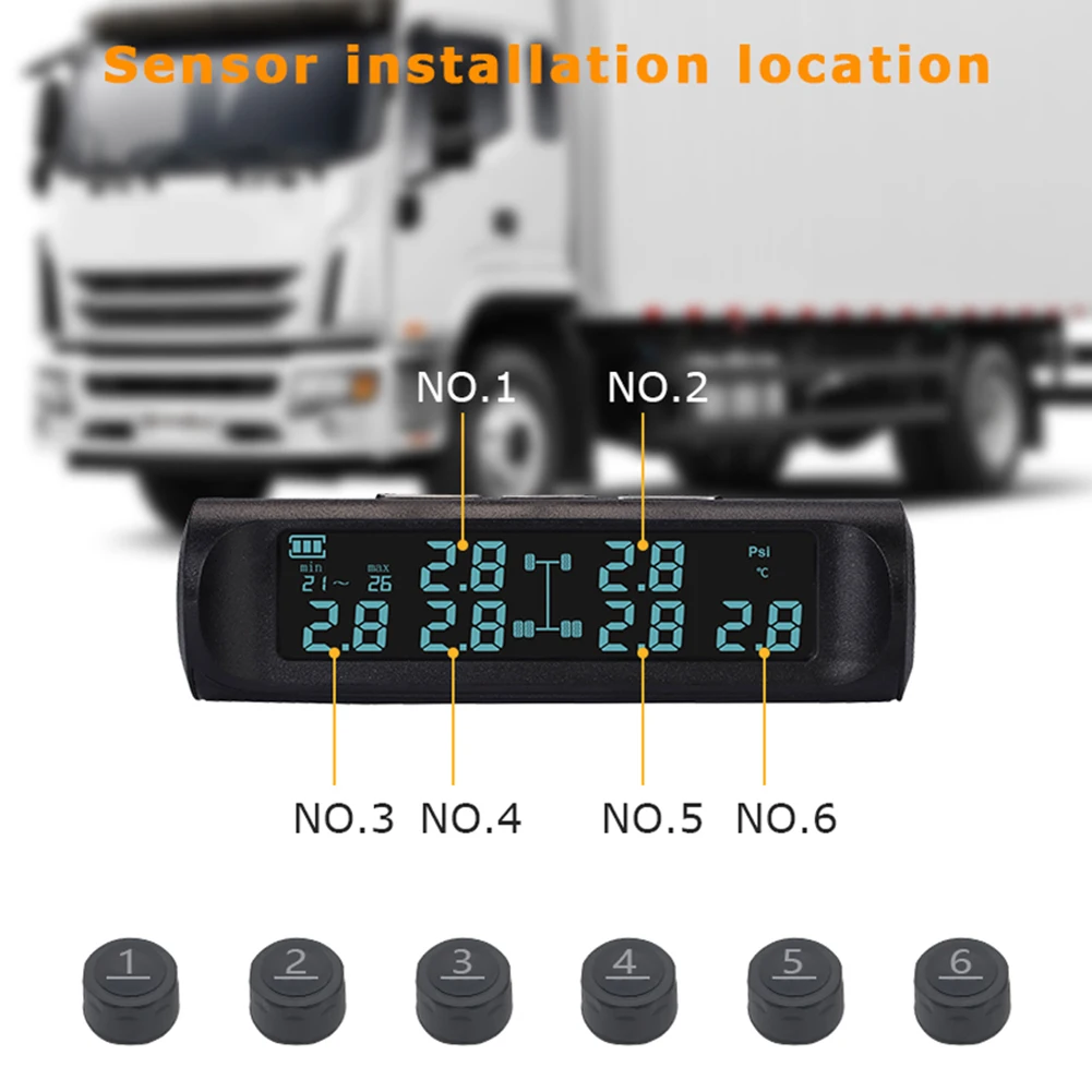 Solar Truck TPMS Tire Pressure Monitor 6 External Sensor LCD Display Car Tire Pressure Monitoring Tyre Temperature Alarm System 4