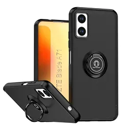 Luxury Contrast Color Frosted Case with Integrated Ring Bracket and Shockproof Bumper for ZTE Blade A71 (Black)