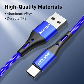 USLION 5A USB Type C Data Cable For Samsung S10 S20 Xiaomi Mi 11 Type C Cable USB C Charger Fast Charging Mobile Phone Chargers 5