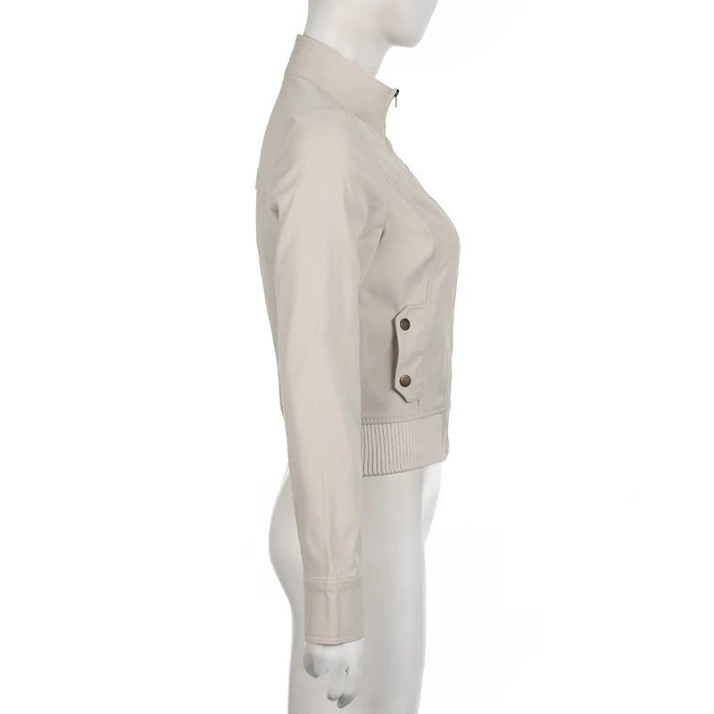 Abrigo con cremallera retro americano de invierno Y2K, chaqueta minimalista lisa de corte entallado con bolsillo, atuendo informal grunge para mujer