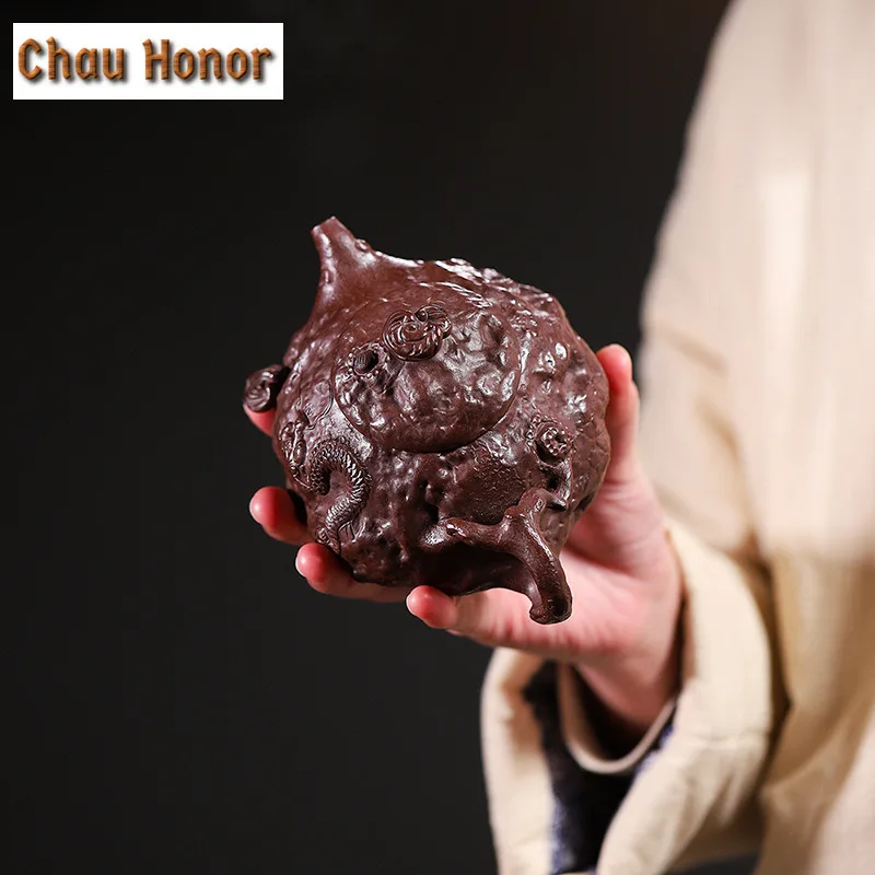 340ml Creative Yixing Purple Clay Teapots Handmade Hidden Dragon Gong Chun Pot Raw Ore Mud Tea Maker Kettle Zisha Tea Set Gift