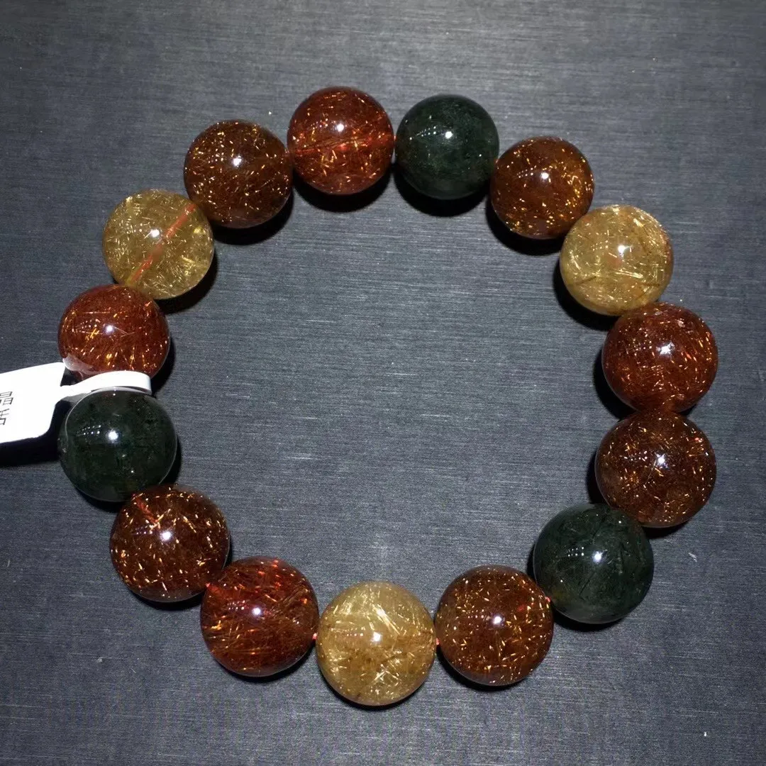 

15mm Natural Copper Rutilated Quartz Bracelet For Woman Men Beauty Gift Healing Crystal Energy Round Beads Jewelry Strands AAAAA