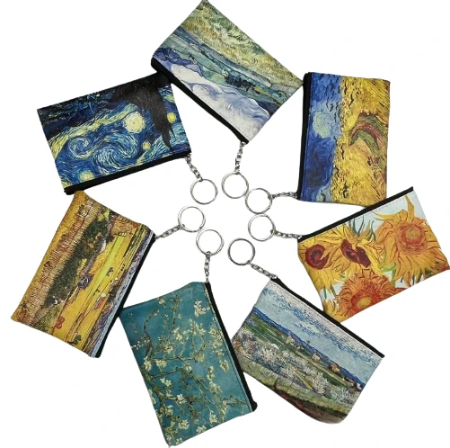 Van Gogh Art Painting Coin Purse Sunflower Starry Night Skeleton Women  Wallet Men Purses Money Coin Bags Credit Card holder Bag