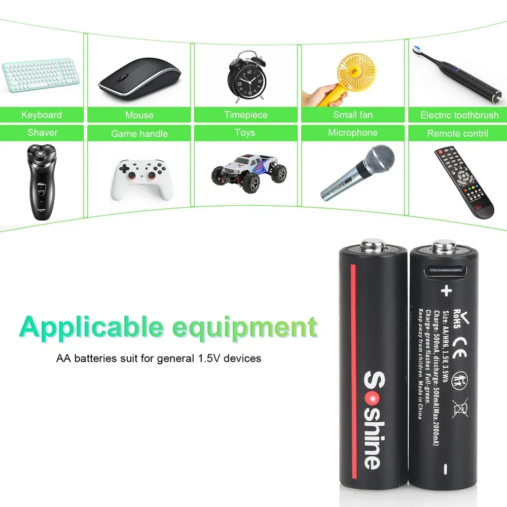 Soshine Original USB 3500mWh 1.5V AA Battery and 600mWh 1.5V AAA Rechargeable Batteries Li-ion AA and AAA Rechargeable Batteries rechargeable battery