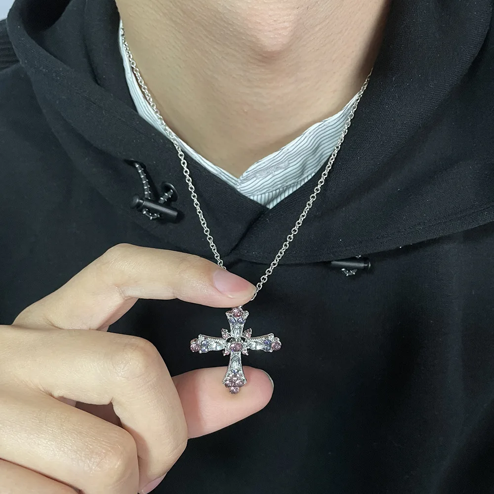 Streetwear Gothic Christ Cross Chain Necklace Y2k Chrome Style | eBay