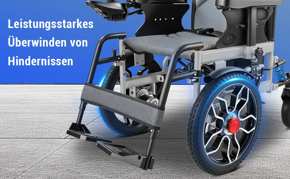 Elektrischer Rollstuhl, faltbar, Tragfähigkeit bis zu 150 kg, 500-W-Motor, 20 km Reichweite, 40-cm-Reifen für jedes Gelände und einfachen Transport – Detail 3