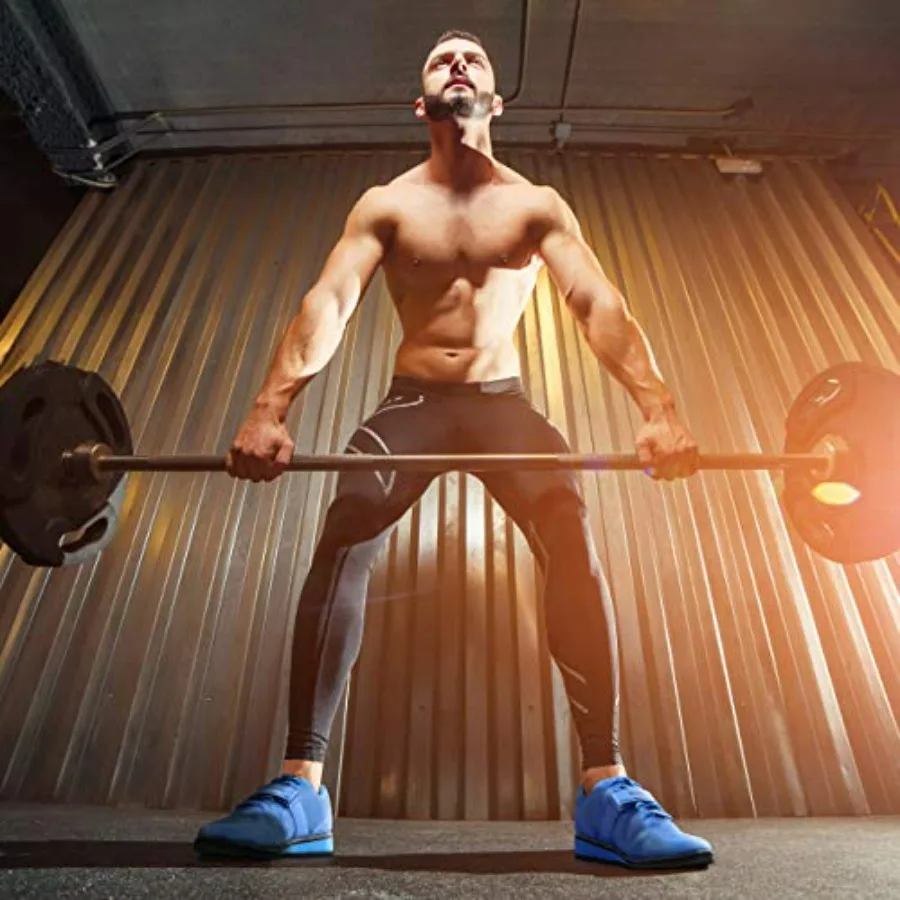 Powerlifting Shoes MEGIN (Blue, 10 US) and Ankle/Wrist Weights (1 Pair, Two 2 lbs) Sleek Grey