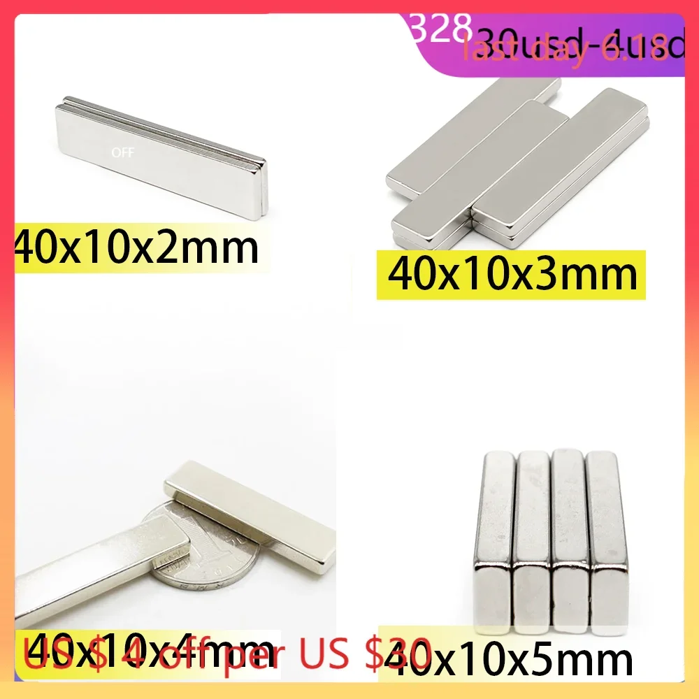 N35 40x10x5 40x10x2 40x10x3 40x10x4 Rectangle Square Neodymium Bar Block Strong Magnets motor Search Magnetic Toy Glass